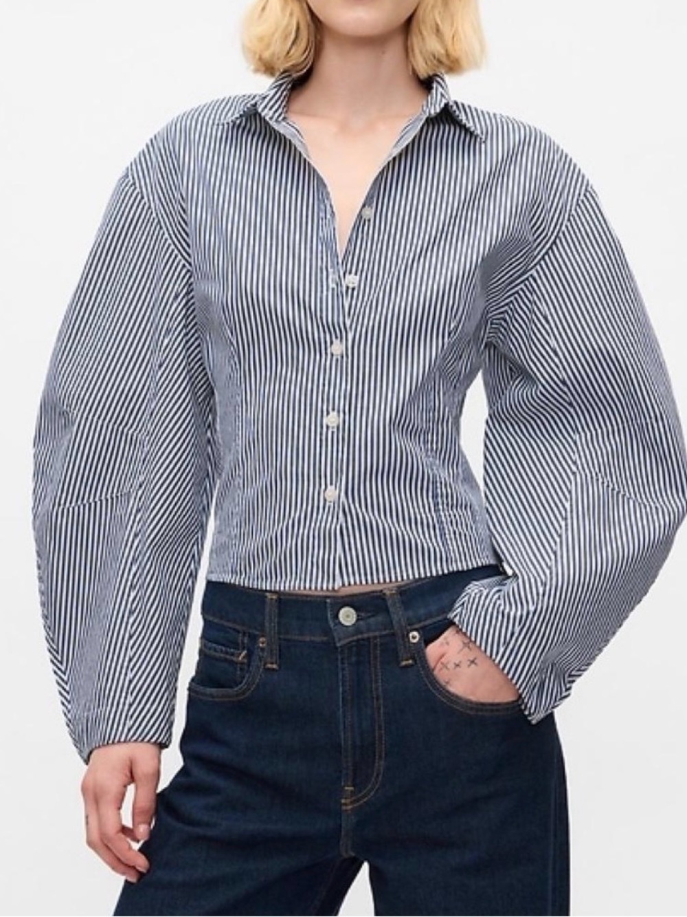 GAP Blue and White Striped Button-Down Shirt